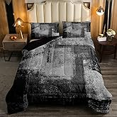 Black White Grey Comforter Set Queen Grunge Watercolor Ombre Bedding Set For Teen Boys Adults,Dark Gray Gradient Tie Dye Quilt Set Retro Abstract Oil Painting Duvet 2 Pillow Cases Bedroom Decor