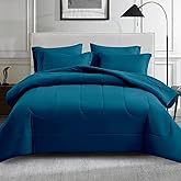 Maple&Stone Full Size Comforter Set 7 Pieces Bed in a Bag - Down Alternative Bed Set with Sheets, Pillowcases & Shams, Soft Reversible Duvet Insert, Teal