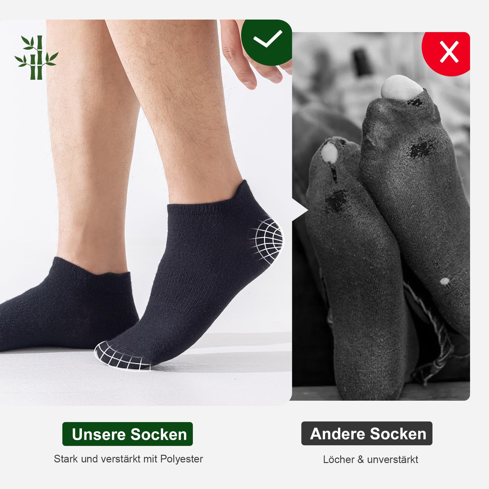 Niorasen Bambus Sneaker Socken für Damen & Herren, 6 Paar Schwarz 47-50 5