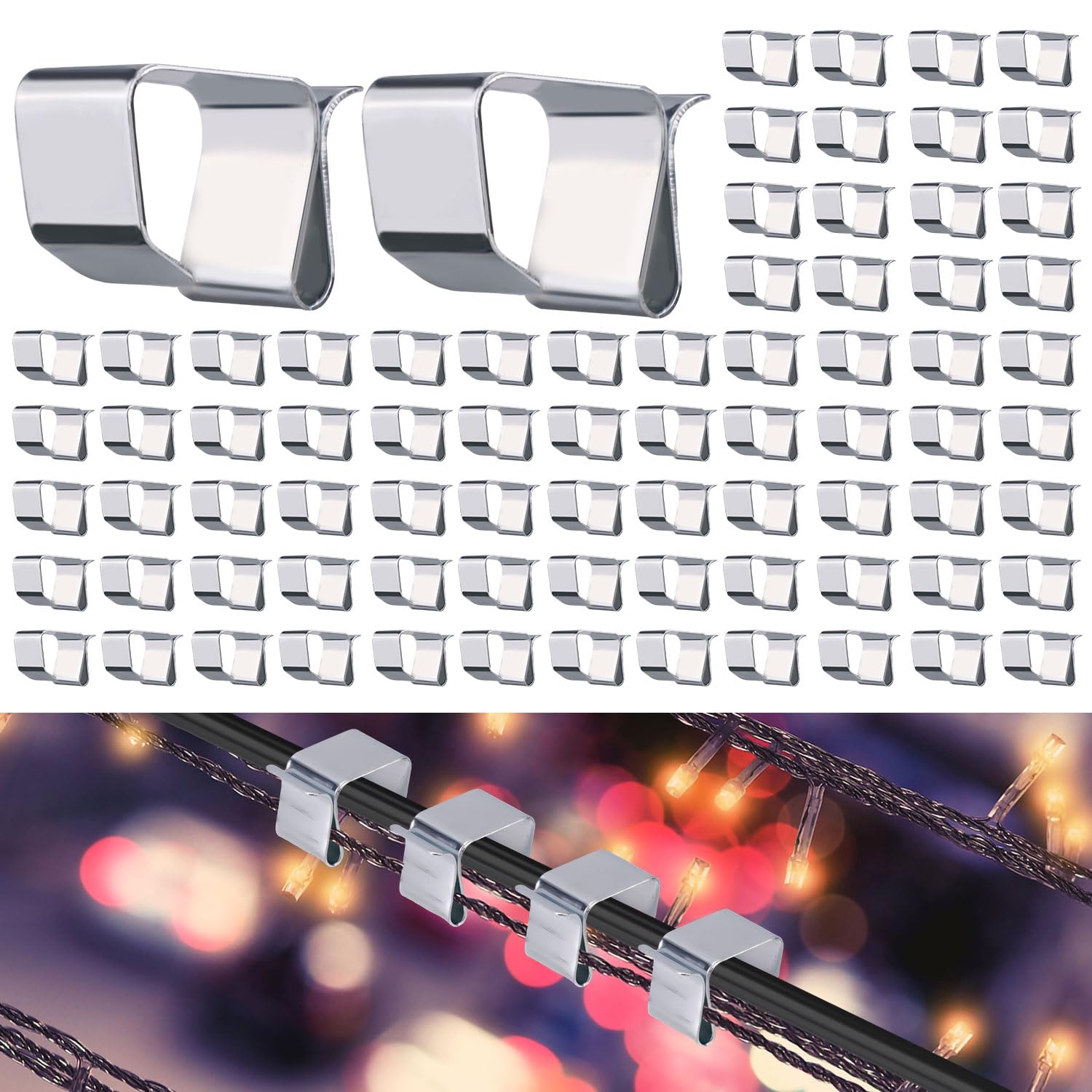 100pcs Christmas Lights Gutter Hooks, Galvanized Hanging Outdoor Lights Clips Weatherproof Xmas Light Gutter Hanger Easy Install Seasonal Lighting Hooks for Holiday Halloween String Lights (Small)