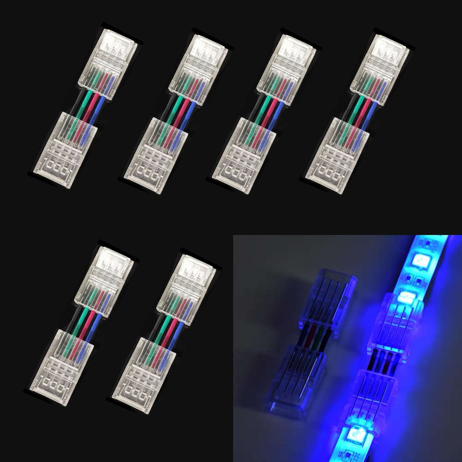 SHAOYAYAZHANG 6PCSLED Strip Connector 4Pin 8mm Angle Adjustable Connector Compatible with 3528 5050 Waterproof/Non-Waterproof RGB LED Strip