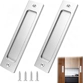 2 Pack 5.9 Inch Rectangular Flush Pulls, Heavy Duty Aluminum Sliding Door Handles, Recessed Pocket Door Pulls with Screws for Barn Door, Closet, Cabinet, Wardrobe, Drawer, Garage (Silver White)