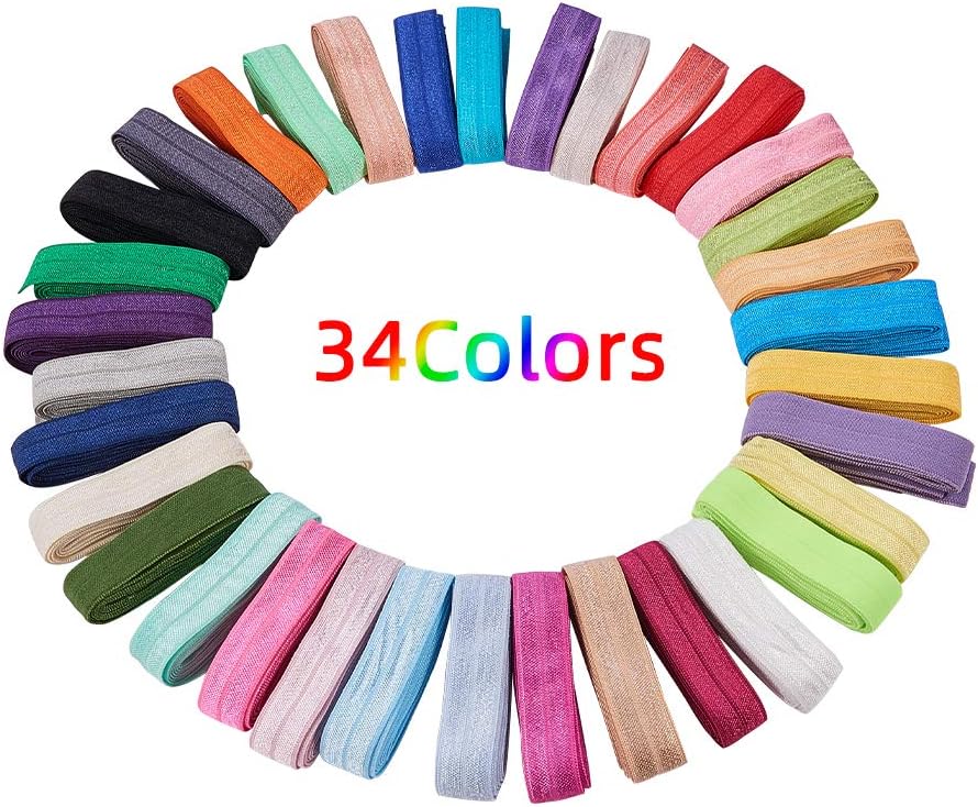 34 Couleurs Benecreat 37 Yards 34m 15mm Large Foldover Ruban Elastique Stretch Foe Bande Elastique Pour Bebe Fille Cheveux Cravates Bandeaux Mercerie Couture Dwteam In