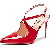 OHOXOE Slingback Heels for Women Closed Pointed Toe Stiletto Pumps Cross Strap Dress Shoes Wedding Party Prom Evening Dressy Comfortable Pumps Shoes