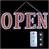 40"x14" Extra Large LED Open Signs for Business with Remote Control, 10 Levels Brightness Adjustable Unique Design Super Bright with Chain, High Visibility for Store Bar Hotel Retail Shop Salon Office