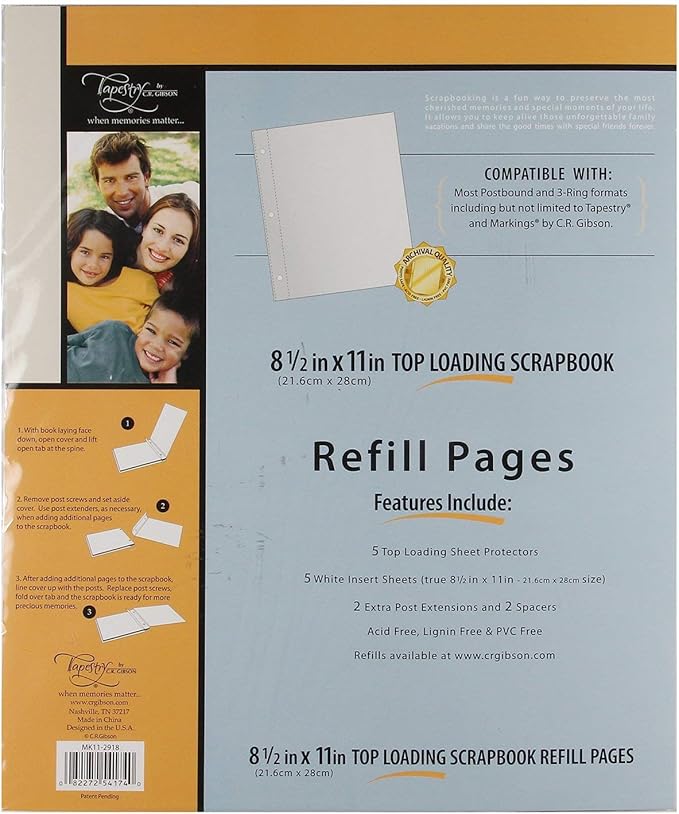 C.R. Gibson Scrapbook Top Loading Refill Pages 8.5 In. X