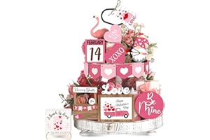 Pickmesh 21 Pcs Valentine Tiered Tray Decor Set Valentine Table Decorations Conversation Heart Wooden Decoration Farmhouse Valentines Day Decorations Heart Wooden Signs for Home(Elegant)