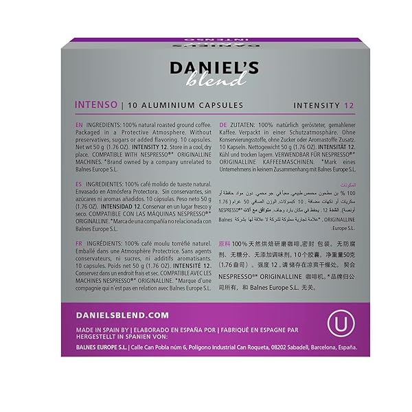 DANIELS BLEND ESPRESSO ALUMINUM CAPSULES COMPATIBLE WITH NESPRESSO, 10 COFFEE PODS, INTENSO, SINGLE SERVER, KOSHER CERTIFIED