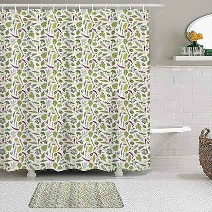 LISNIANY Duschvorhang Badezimmermatten Set，Gemüsemuster von frischen