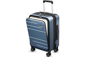 LUGGEX Carry On Luggage 22x14x9 Airline Approved, FLO5 Expandable Polycarbonate Suitcase with Front Pocket (FX-Core, Blue, 20 Inch)