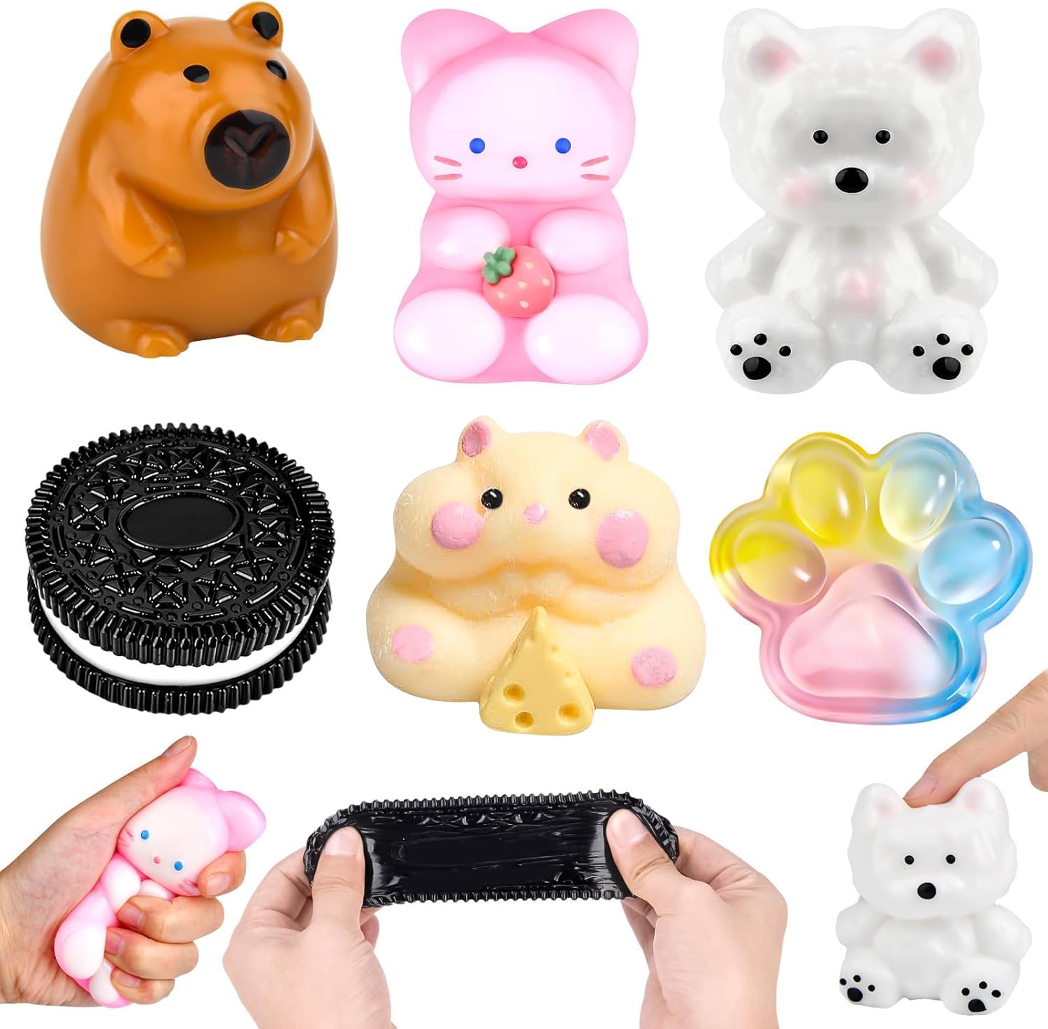 6Pcs Taba Squishy Set, Fufu Squishy Fidget Toys, Cat Paw Capybara Westie Squishy Toys, Taba Squeeze Toy Squishes Kit for Kids Adults, Stress Relief Sensory Play Fidget Gifts, Easter Party Bag Fillers