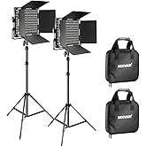 NEEWER 2 Pack Bi Color 660 LED Video Light and Stand Kit, 3200-5600K | (2) CRI 96+ Dimmable Light with U Bracket and Barndoor, (2) 75" Light Stand for Studio Photography, Video Recording (Black)
