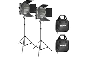 NEEWER 2 Pack Bi Color 660 LED Video Light and Tripod Stand Kit: (2) 3200-5600K CRI96+ Dimmable Lighting with U Bracket and B