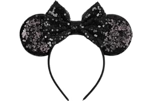 BIANBAISTAR Sparkle Mouse Ears，Classic Black Sequin Mouse Ears Headband for Adults and Other Lovely Users,Holiday Party or Amusement Park Accessory
