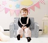 BEJOY Kids Sofa Bed 2-in-1 Grey with Stars Flannel Cuddly Toddler Couch view 2