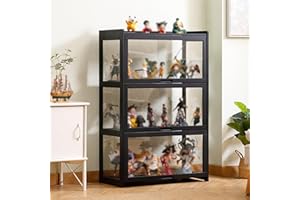 YangAera Display Case with Acrylic Cabinet Door 27.56x13.4x41.7in Flip Door Display Cabinet Curio Cabinet Glass Display Shelf Bamboo Storage Cabinet Easy to Install (Black)