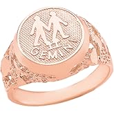Astrology Jewelry Solid 14k Rose Gold Gemini Zodiac Sign Band Nugget Men's Ring