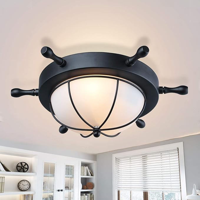 LNC 2Light Nautical Flush Mount Ceiling Light Amazon.co.uk Lighting