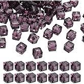 PATIKIL 8mm Crystal Glass Cube Beads, 100 Pcs Square Glass Beads Loose Glass Beads for Multi Cord Bracelet Jewelry Making Necklace Earrings Decorations, Dark Purple