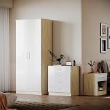 ELEGANT 3 Piece Bedroom Furniture Set - High Gloss White-Oak Wardrobe view 2