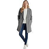 Pantete Womens Winter Warm Pea Coat Herringbone Notch Lapel Mid-Long Single Breasted Quilted Lined Trench Jacket