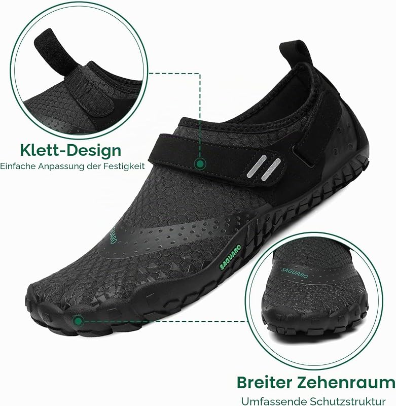 Barfußschuhe Herren Barfussschuhe Damen Barfuss Schuhe Outdoor Zehenschuhe Leicht Fitnessschuhe Traillaufschuhe mit Breite Zehenbox, Nimble Ⅰ - Barfußschuhe Schwarz A, Gr.42 EU