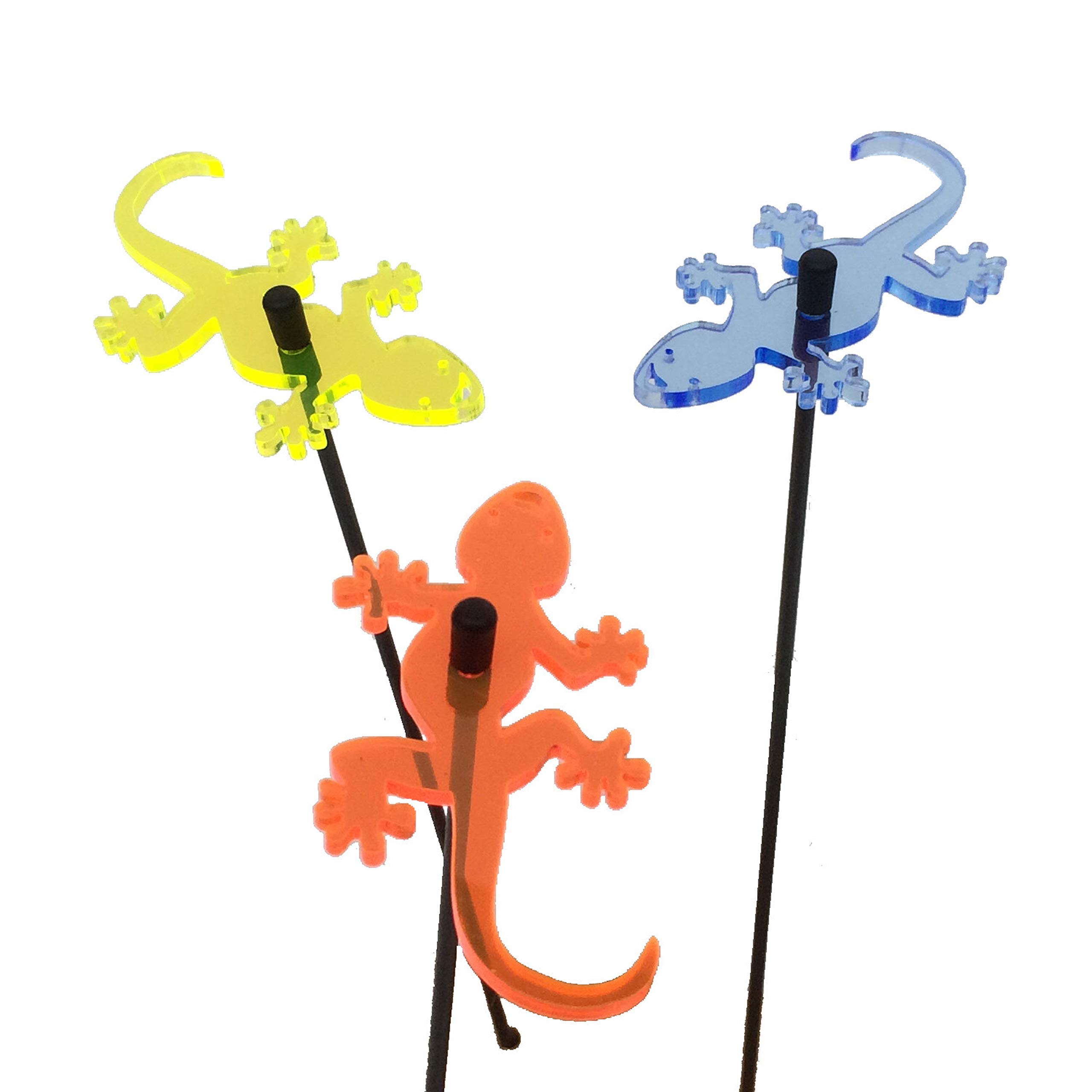 SunCatcher Garden Decor Ornaments Geckos, Set of 3 Decorative Garden Stakes, 25cm/10'' high Outdoor Yard Accessory, Great Gardeners Gift, Colour:yellow/orange/blue (3) OB