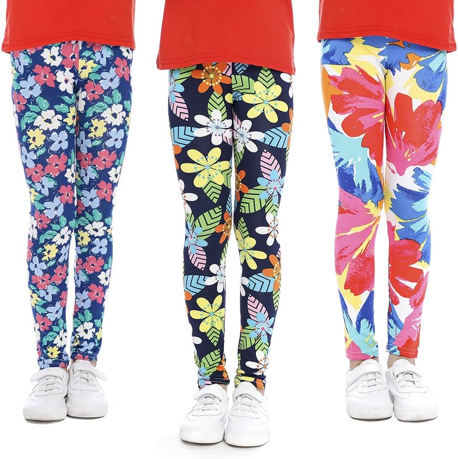 slaixiu Girls Leggings Stretchy Kids Pants Classic Printing Flower Pattern