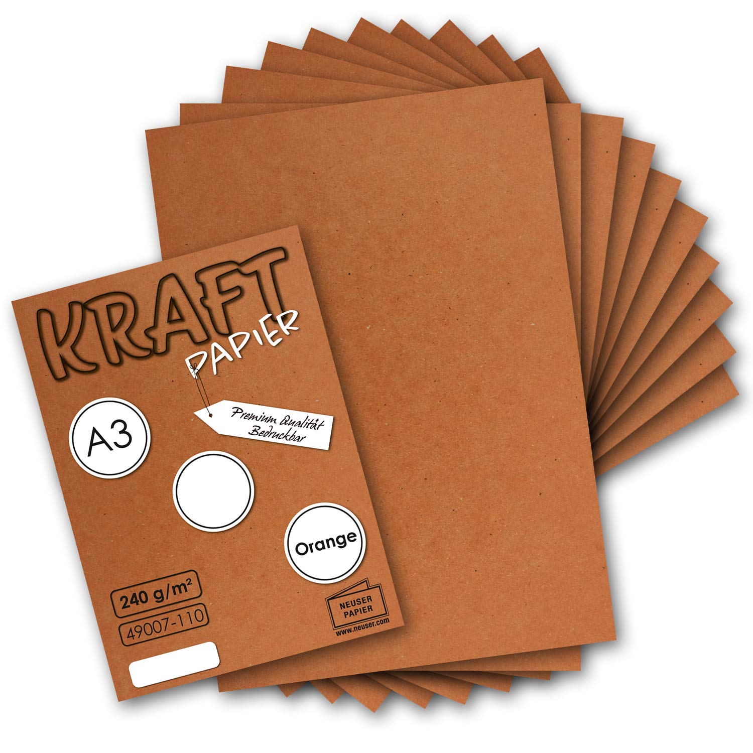 Gustav Neuser Vintage Kraft Paper DIN A3 29.7 x 42 cm 240 g/m² Natural Recycled Card 100% Eco Friendly Pack of 25 Sheets