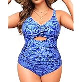 Tempt Me Plus Size One Piece Swimsuits - Women Cutout Bathing Suit Twist Front Ruched Swimwear