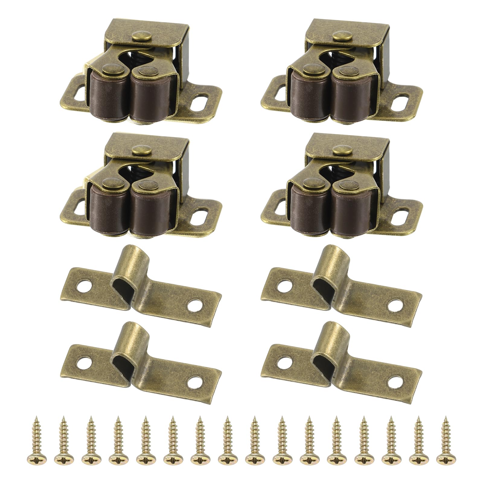 PATIKIL Cabinet Latch Double Roller Catch, 4 Pcs Stainless Steel Cabinet Door with Screws Spring Bead Hardware Latches with Spear Strike for Cupboard Wardrobe Pcs, Bronze