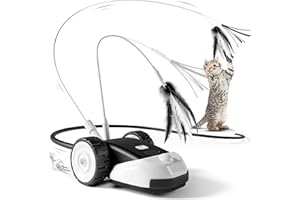 CYROS 3-in-1 Interactive Cat Toy - 2-Speed Automatic Moving Mouse Cat Toys Self Play with 2pcs Hanging Feather String Ribbon and Wiggly Silicone Mice Tail for Bored Indoor Adult Cats Kittens