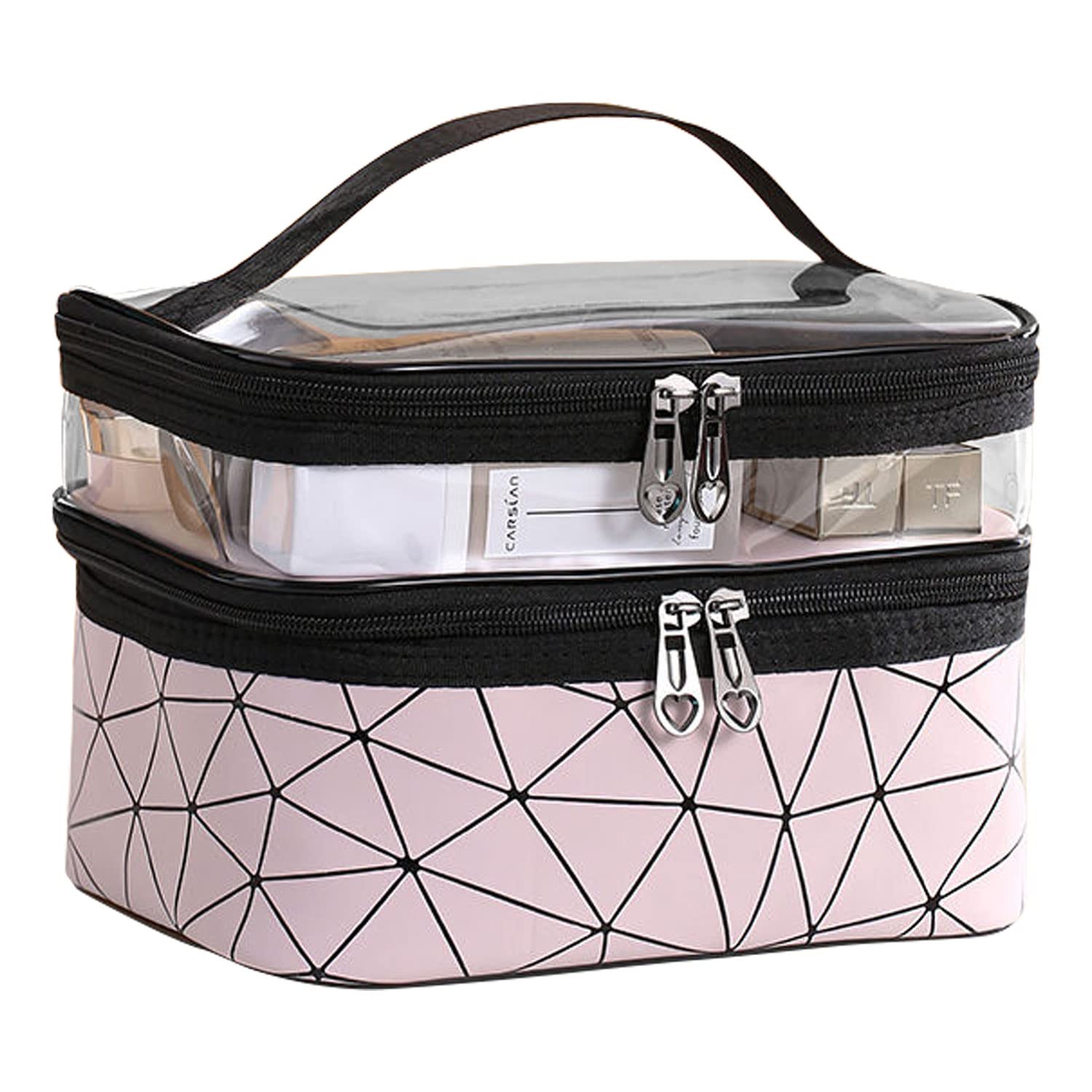 Double Layer Makeup Bag with Separate Pocket, Travel Organizer for Cosmetic Brush Lipstick, Portable Waterproof, Large Capacity, Make up Storage Small Case — image 1