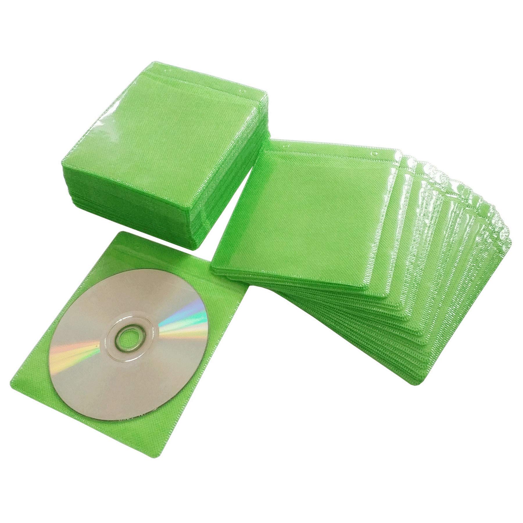 HAPLIVES CD/DVD/BluRay Sleeves,Double-Sided Refill Plastic Sleeve for CD and DVD Storage Binders,100 Pack (Green)