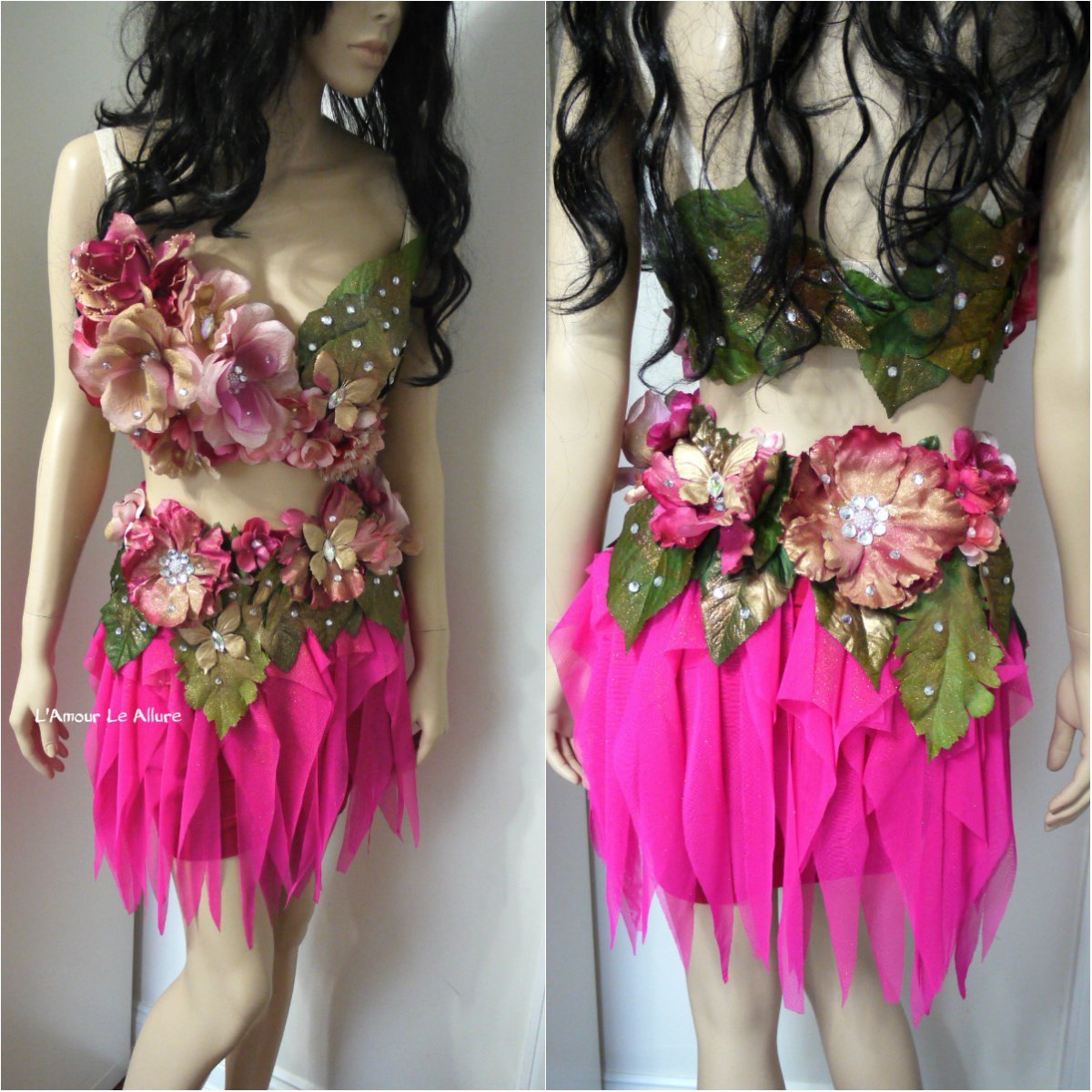 green pink floral dress