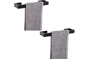 TocTen Bath Towel Rack - 2 Pack Square Base Thicken SUS304 Stainless Steel Towel Bar for Bathroom, Bathroom Bar Accessories Towel Rod Heavy Duty Wall Mounted Towel Holder(Matte Black, 12 Inch)