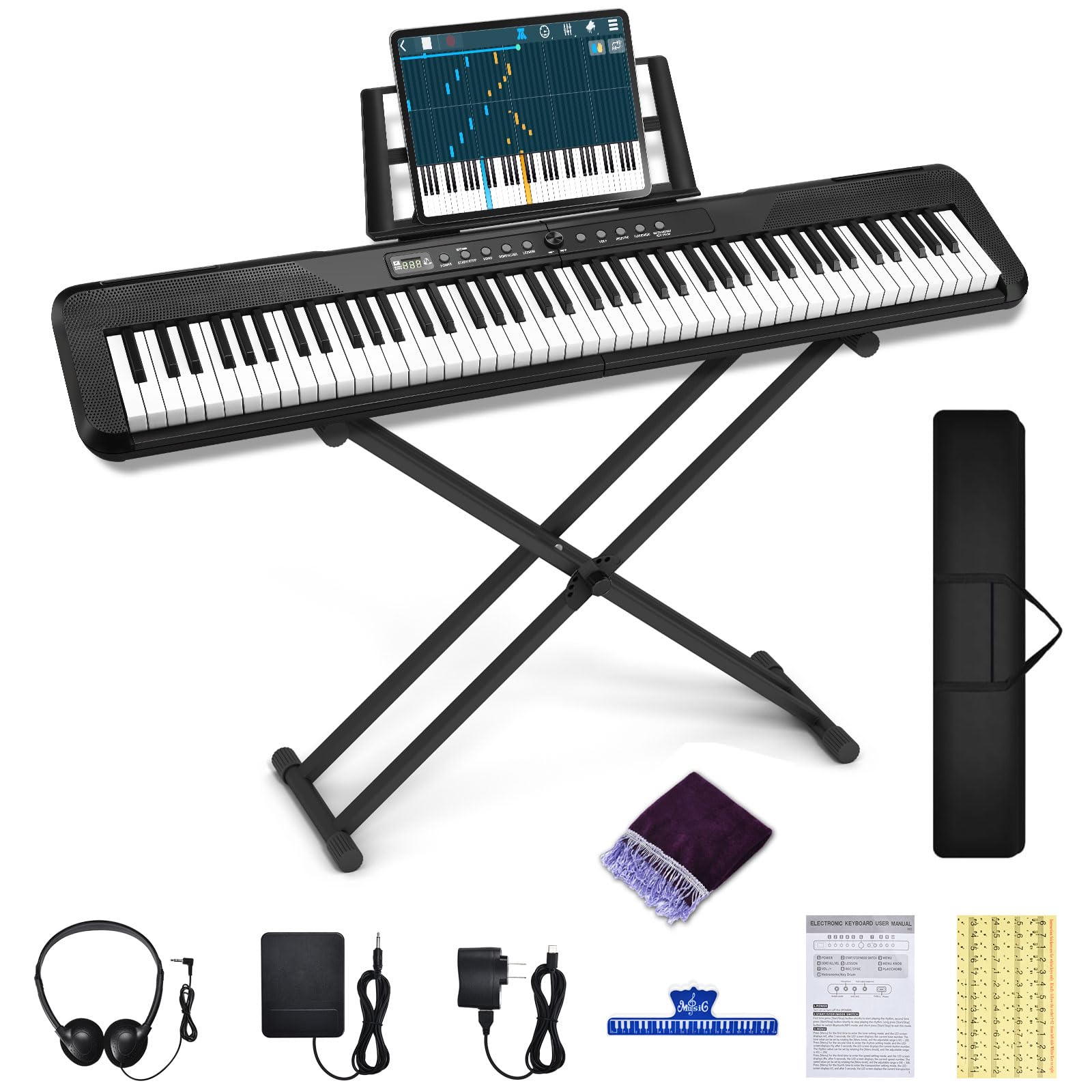 Photo 1 of *** SOUND QUALITY IS BAD*** 88 Key Digital Piano, Electronic Keyboard Piano with Music Stand, Power Supply, Sustain Pedal, Stand, Bluetooth, Carrying Case, Headphones, USB-MIDI, for Beginner Professional at Home, Stage