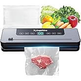 Xyingshine Vacuum Sealer Machine- 75Kpa 6-in-1 Compact Vacuum Sealer for Food with Digital Timer, Dry/Moist Food Modes & 50 Bags, Built-in Cutter (Sliver)