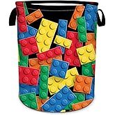 Colorful Building Blocks Laundry Basket, Funny Bricks Laundry Hamper Foldable Waterproof Tote Bag Dirty Clothes Storage Bucket Toy Organizer for Bathroom/Laundry/Bedroom 15.7"x19.6"