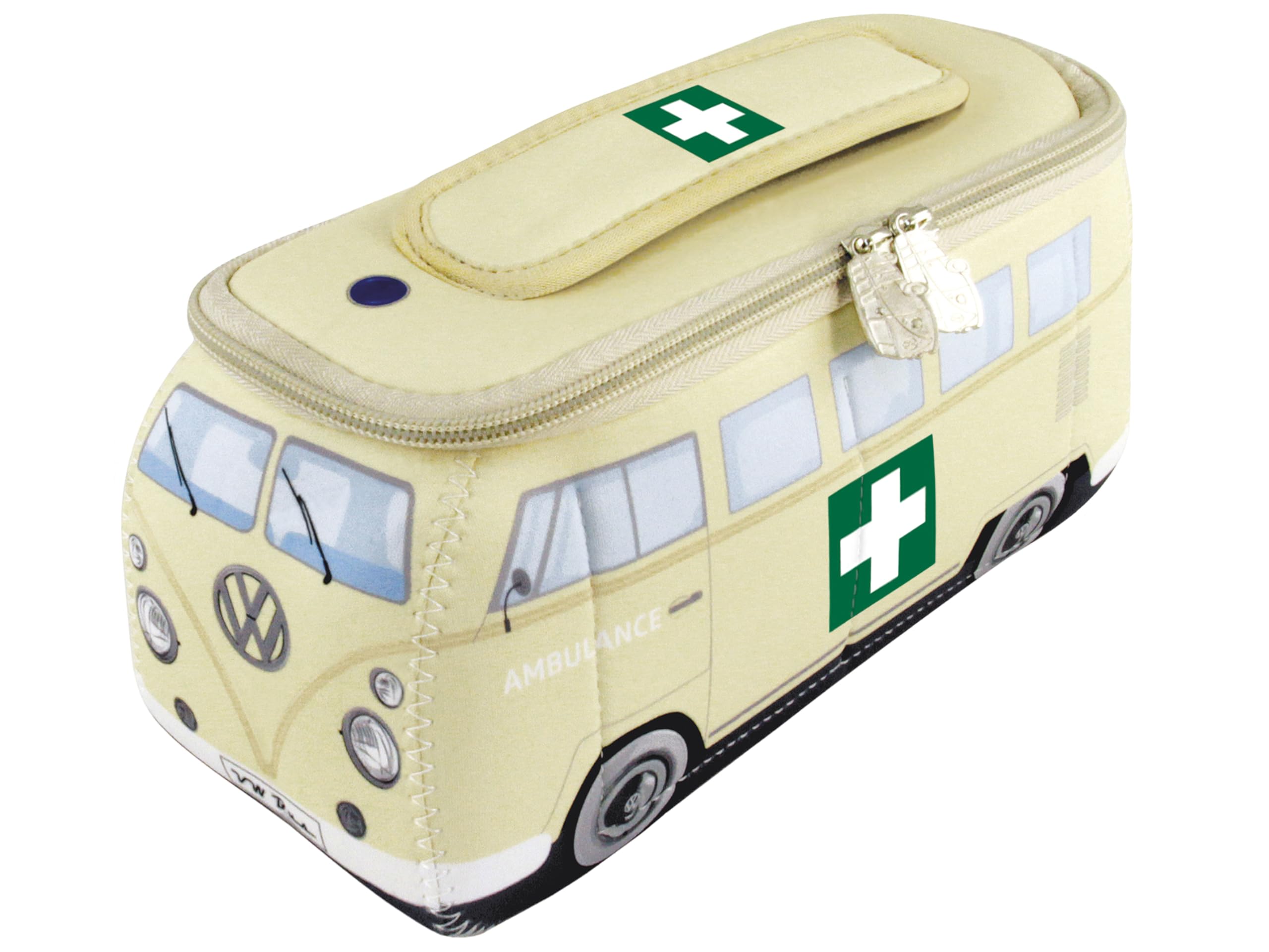BRISA VW Collection - Volkswagen Neoprene Universal Makeup Cosmetics Toiletry Travel Pharmacy Bag in T1 Bus Design (Ambulance/Beige/Large)