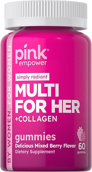 PINK MULTIVITAMIN GUMMIES FOR WOMEN | NON-GMO & GLUTEN FREE | PLUS COLLAGEN & BIOTIN | MIXED BERRY FLAVOR