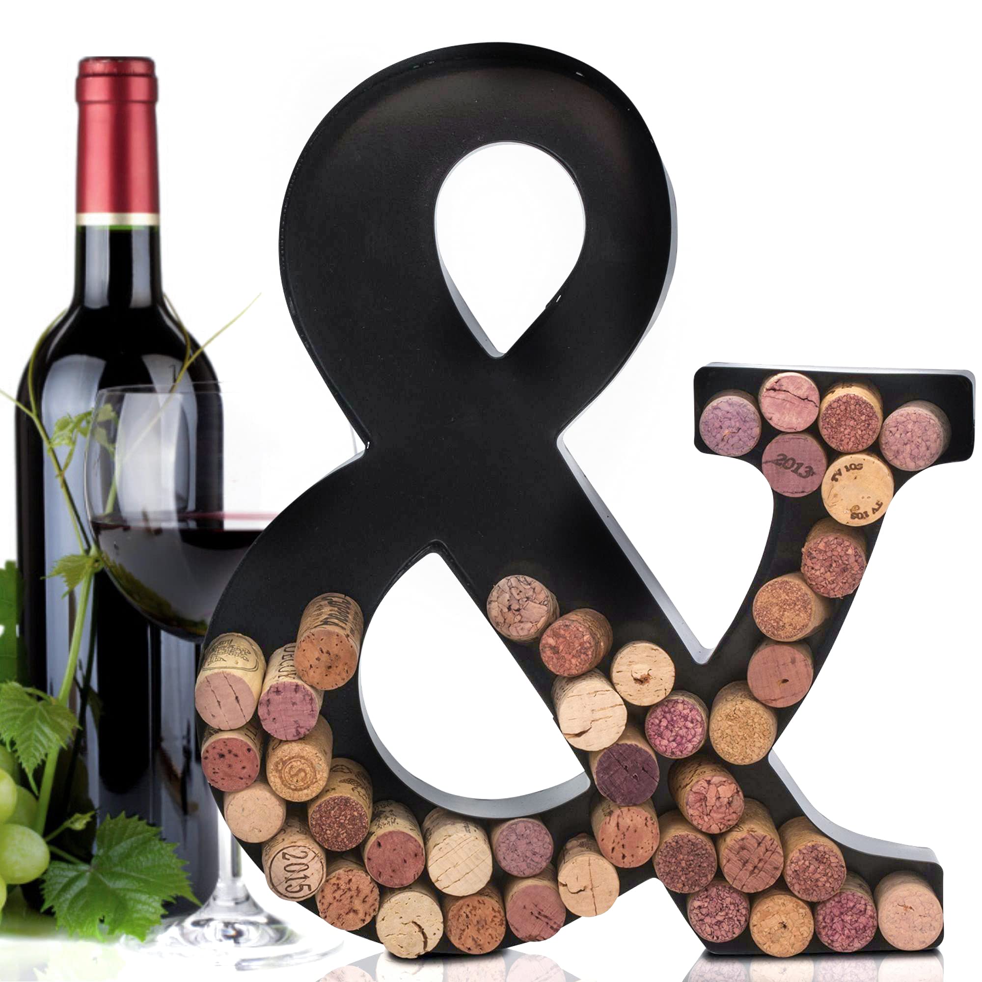 Metal Letter Wine Cork Keepsake Saver & Holder Monogram w/Free Wall Mount Kit A-Z, (&)