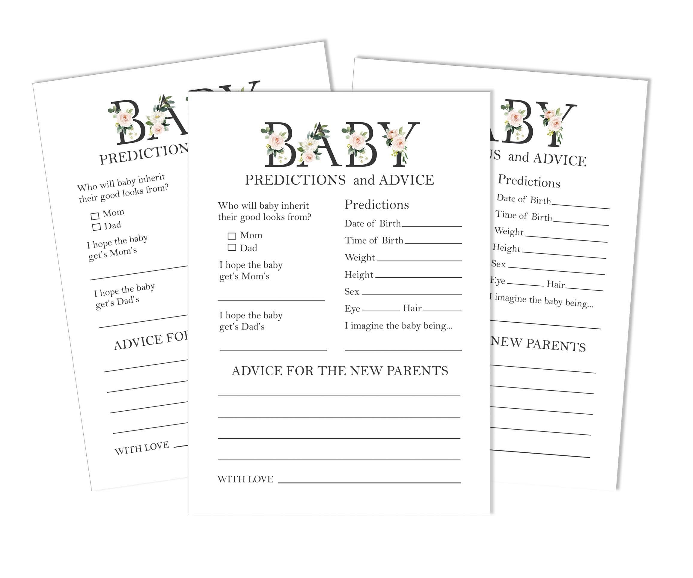 Inkdotpot 50 Prediction Cards For Baby Shower Game Gender Neutral Party Supplies-Fun Baby Shower Game Favors