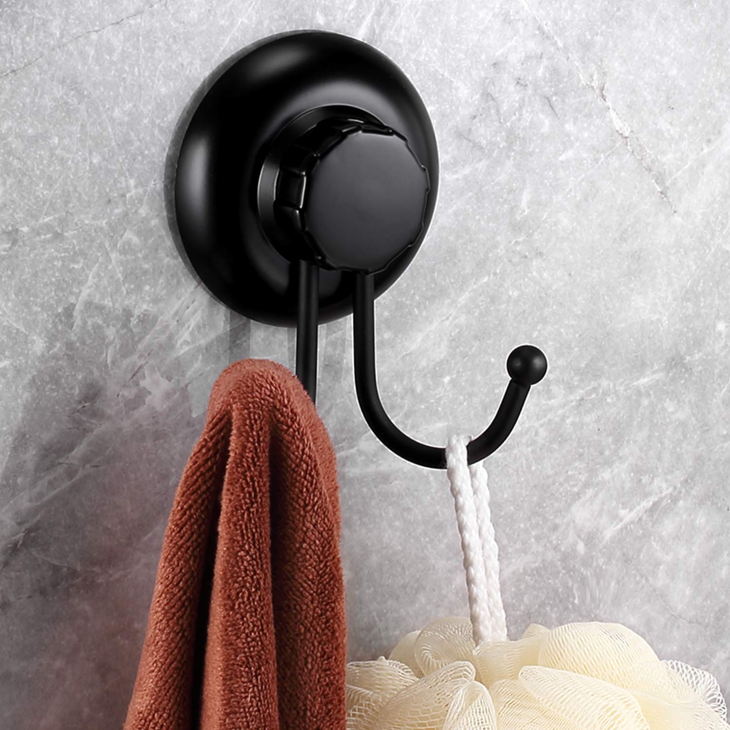 MaxHold No-Drilling/Suction Cup Double Robe Hook - Vaccum System - Stainless Steel Never Rust - for Bathroom & Kitchen