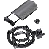 AT2020 Microphone Shock Mount with Metal Pop Filter, Custom Built | Metal Pop Filter &amp; Anti-Vibration Suspension, Holder Clip, Compatible with Audio-Technica AT2020USB+/2035/2050/3035/3060