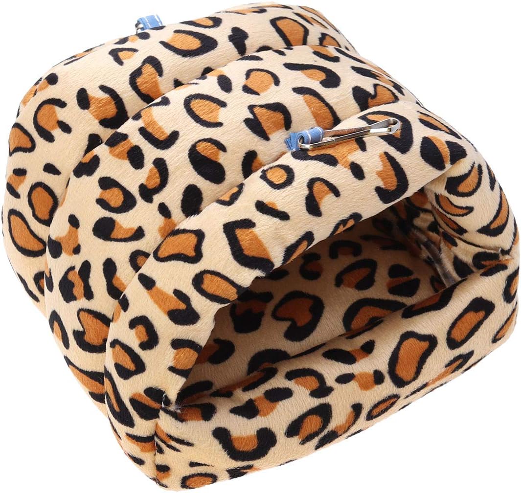 POPETPOP Hamster House Bed Guinea Pig Winter Warm Sleeping Nest Hideout for Hedgehog Chinchilla Small Animal Hanging House Cage (Leopard Print) - Image 3