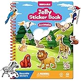Jelly Reusable Sticker Books for Toddlers 2-4 Years, Animals Themed Stickers for Kids, Waterproof Sticker Books for Toddlers 1-3, Birthday Gifts for Kids Toddler Boys Girls Travel Toys