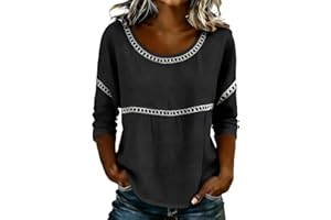 Womens Summer Tops 3/4 Sleeve Lace Crewneck Linen Shirts Boho Peasant Gauze Blouses Dressy Casual Bohemian T Shirts