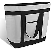 mosago Insulated Grocery Tote Bags, Large Reusable Cooler Bags with Zipper, Leakproof Thermal Shopping Bags for Food Delivery, Beach, Travel, Uber Eats & Picnic, Collapsible Personalized, Grey