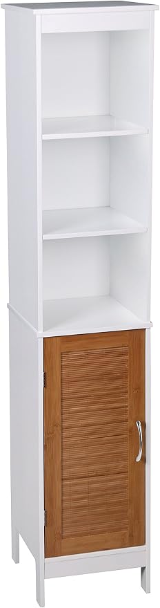 Armoire De Toilette Amazonica En Bambou Et Blanc Collection De Salle De Bain Moderne Bambou Bamboo White Tall Bathroom Cabinet Amazon Fr Cuisine Maison